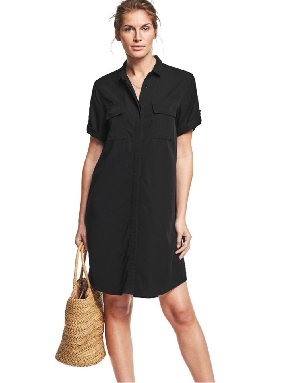 Ellos Black Linen Shirt Dress - (rack)